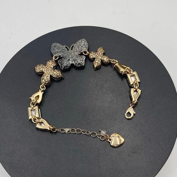 Betsey Johnson Pink AB Rhinestone Gunmetal Butterfly Blitz Bracelet size 8.25" - Picture 5 of 9